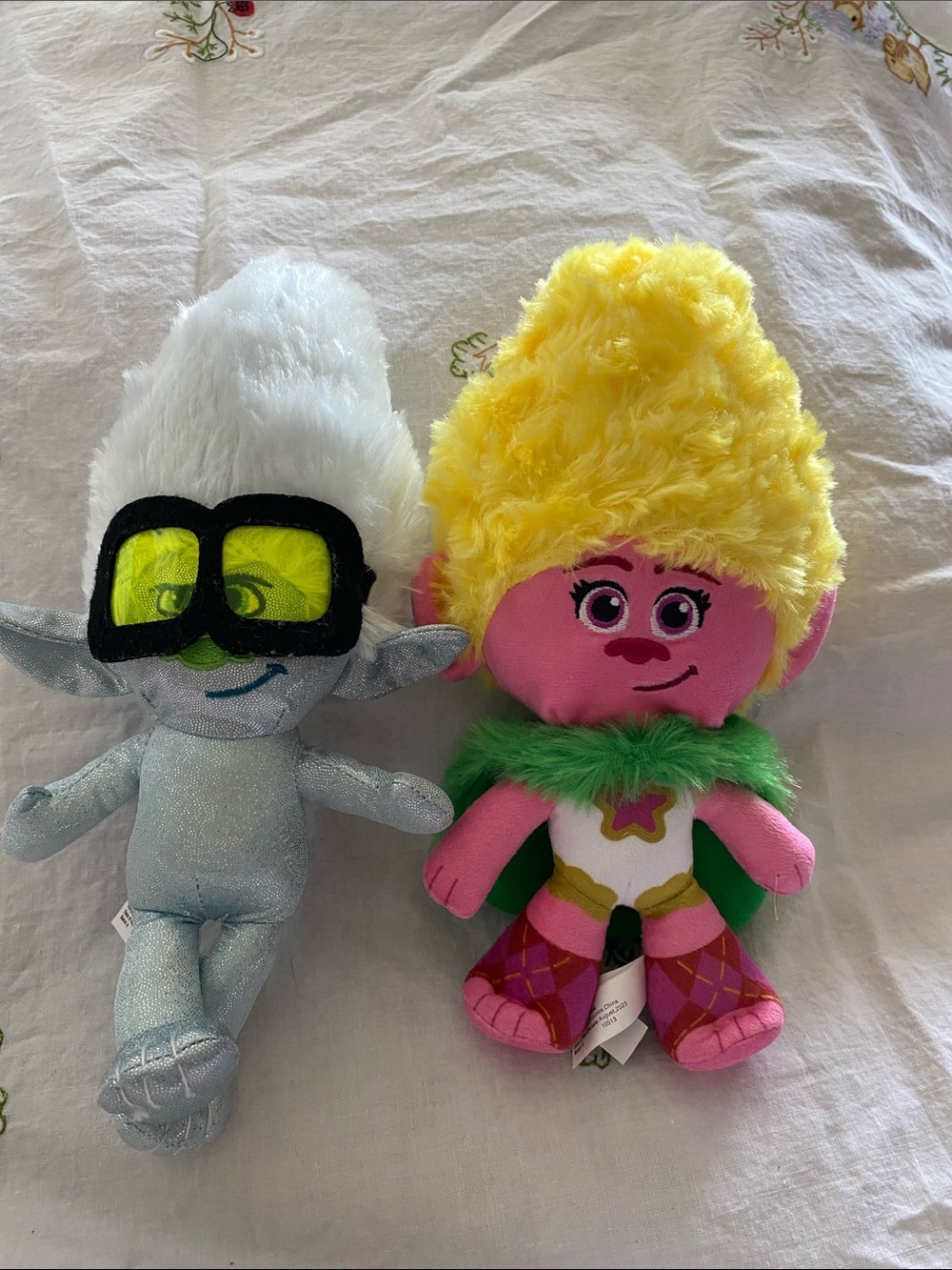 Trolls Plush Pair - Pink Body with Yellow Hair & Silver Body with White Hair